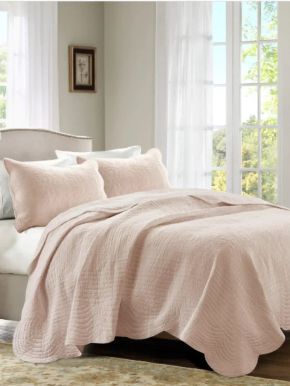 Marino Blush Microfiber King/Cal King Scalloped Edge Quilt Set